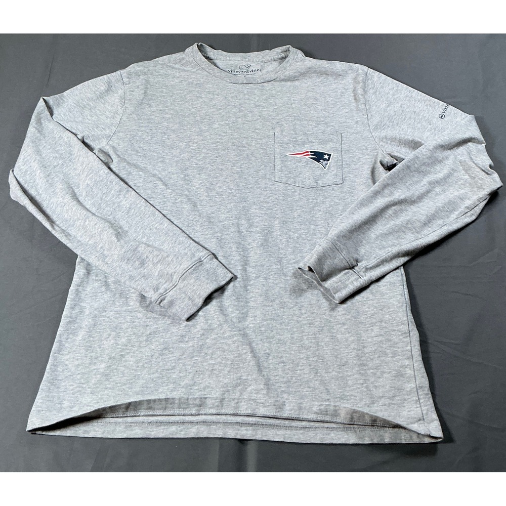 Vineyard Vines New England Patriots Long Sleeve Pocket T-Shirt Gray Mens Small